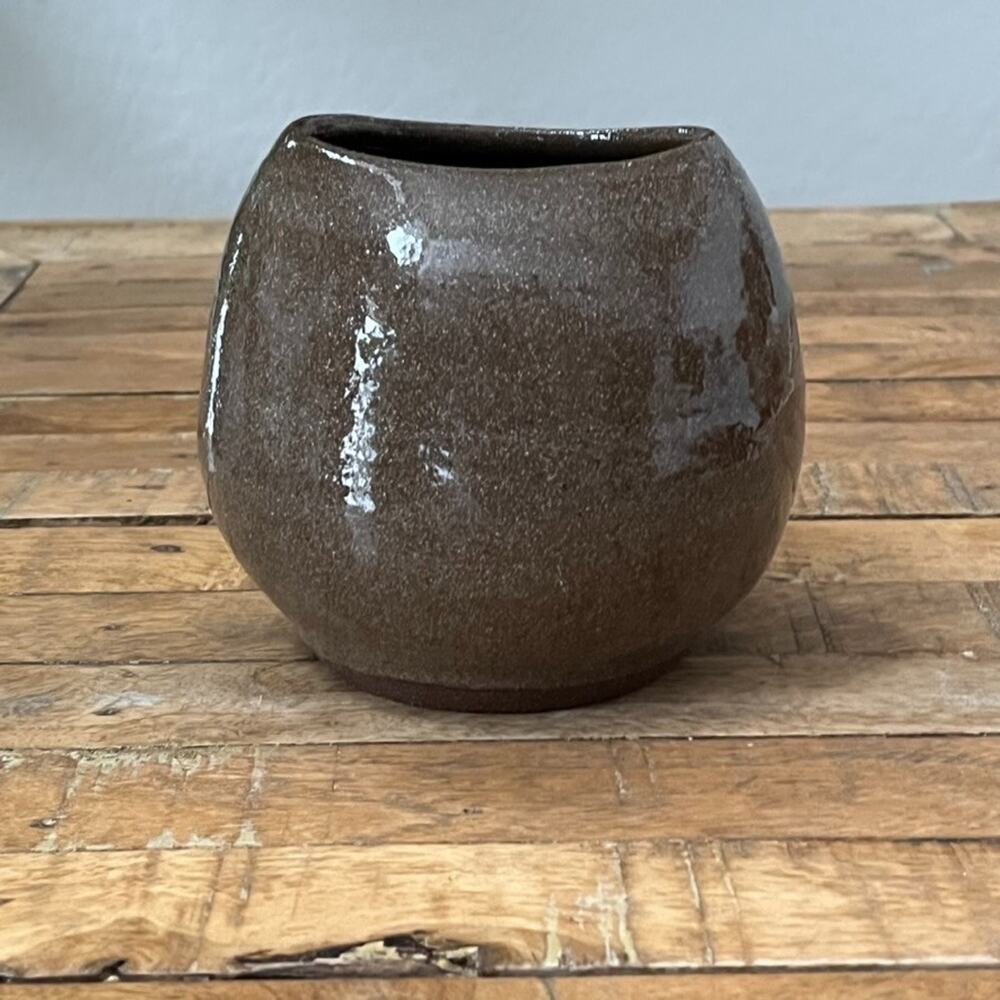 Hand-thrown Stoneware Pottery Brown Small Vase 5.5" Textured Glaze Finish